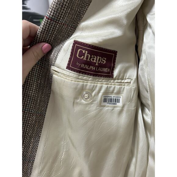 CHAPS Ralph Lauren VTG Preppy Beige Tweed 2-Button Blazer Est Size 44/XL? - Picture 5 of 7